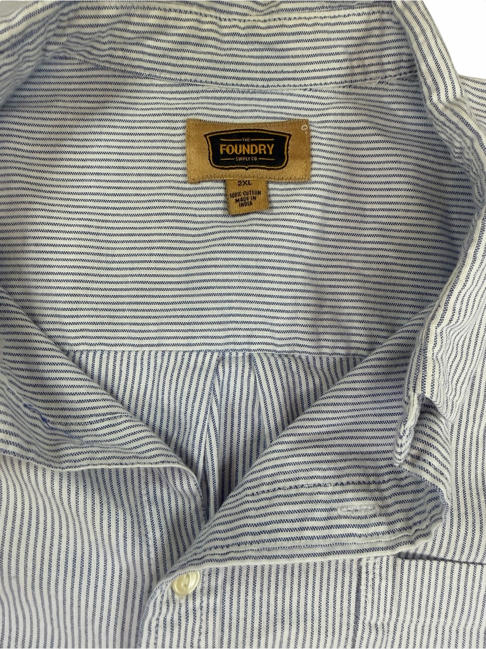 The Foundry Supply Co. Men's Light Blue Pinstripe Button-Down Shirt - Picture 2 of 5